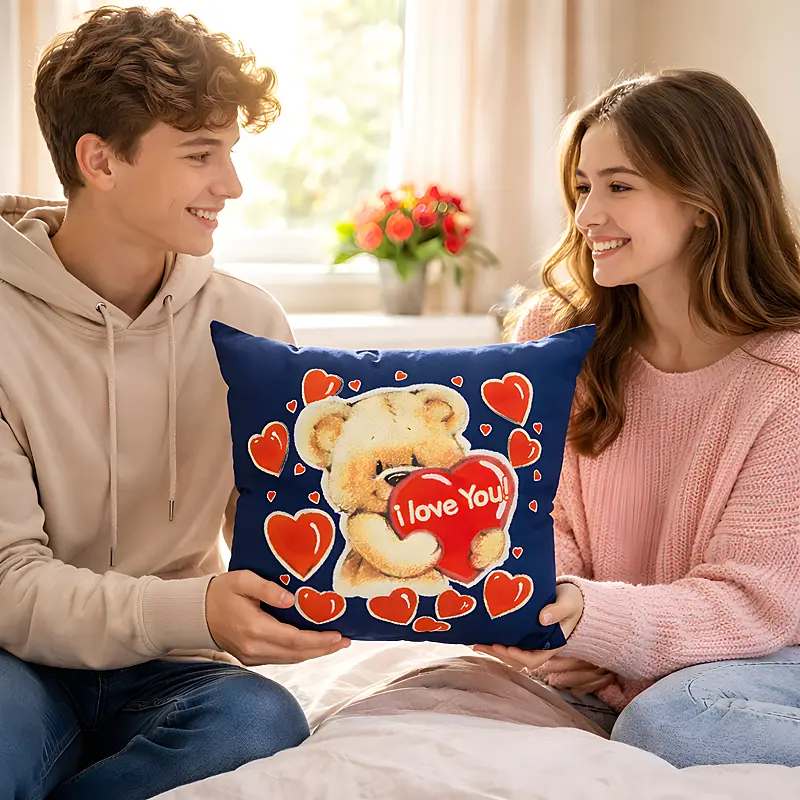 Teddy with Hearts Pillow