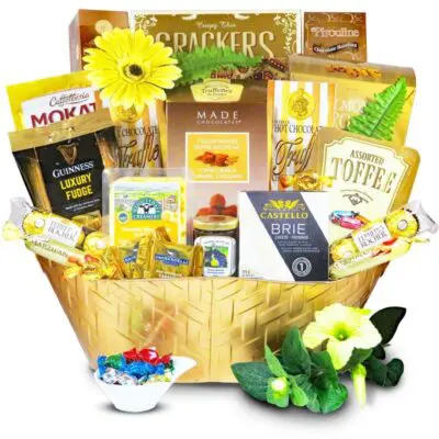 golden greeting gift basket