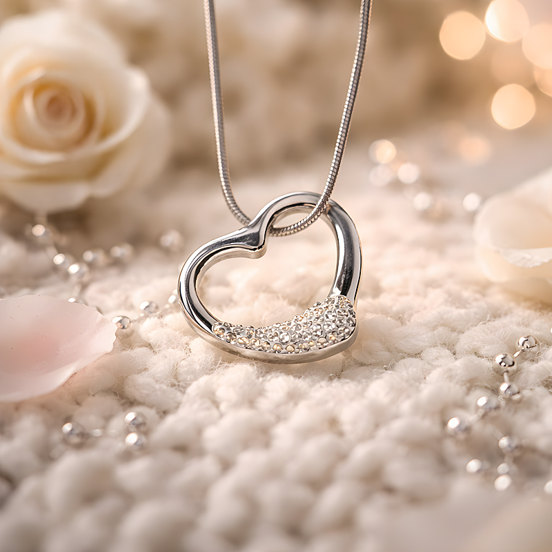 Sterling Silver Floating Heart Pendant with Embedded Stones