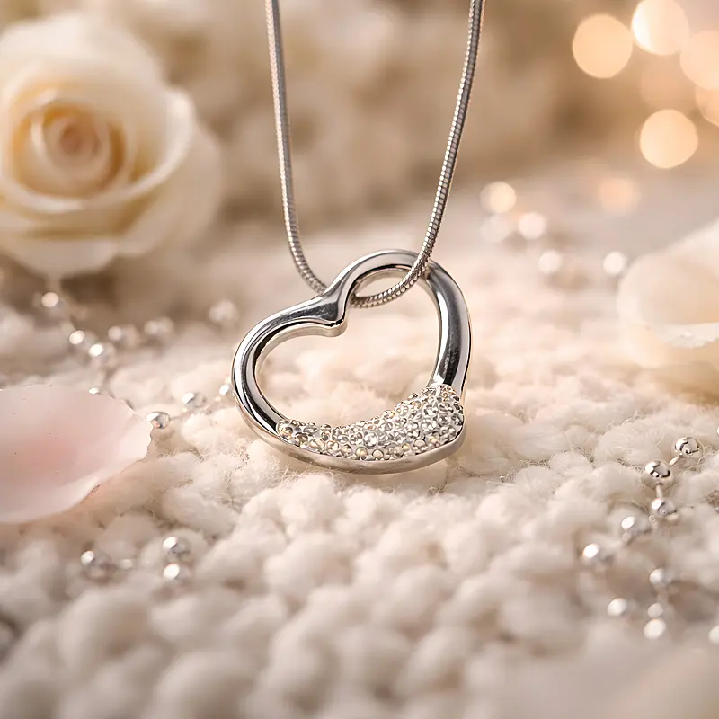 Sterling Silver Floating Heart Pendant with Embedded Stones