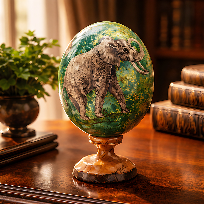 Majestic Africa Ostrich Egg on Olive Wood Stand