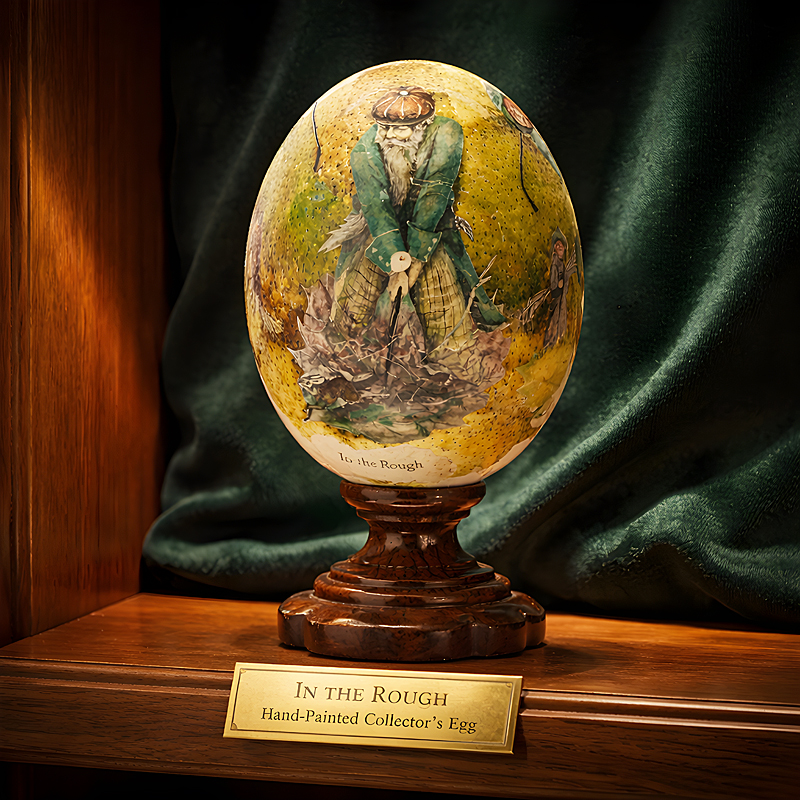 Golfer Tricks Ostrich Egg on Olive Wood Stand