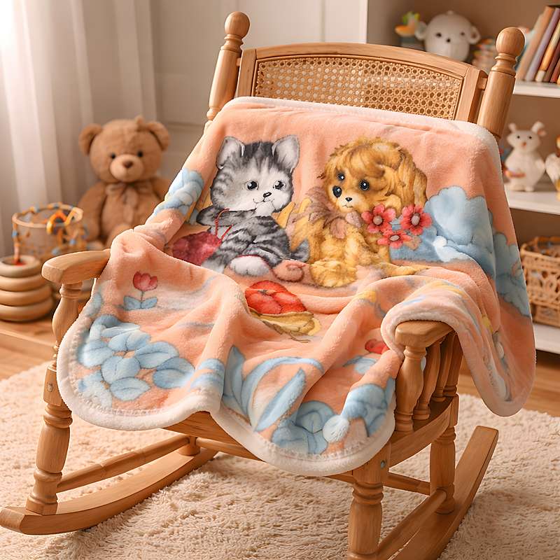 Kitten and Puppy Blanket- Pink