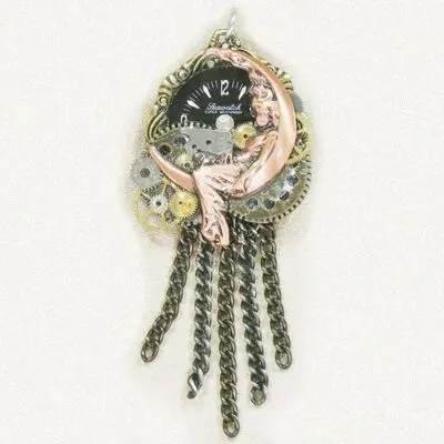 Steampunk Art Moon Brooch