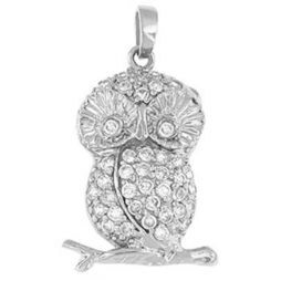 Crystal Owl Silver Pendant